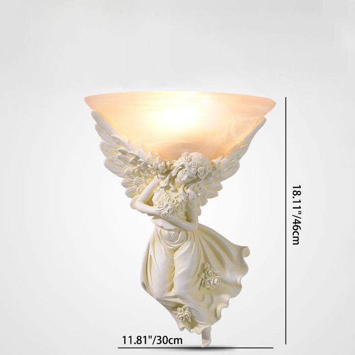 Traditionelle europäische Harz Engel Flügel Glas Tasse Schatten 1-Licht Wandleuchte Lampe für Wohnzimmer 