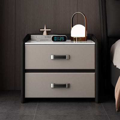 Table de nuit moderne rectangulaire en cuir de selle avec 2 tiroirs pour le bois 