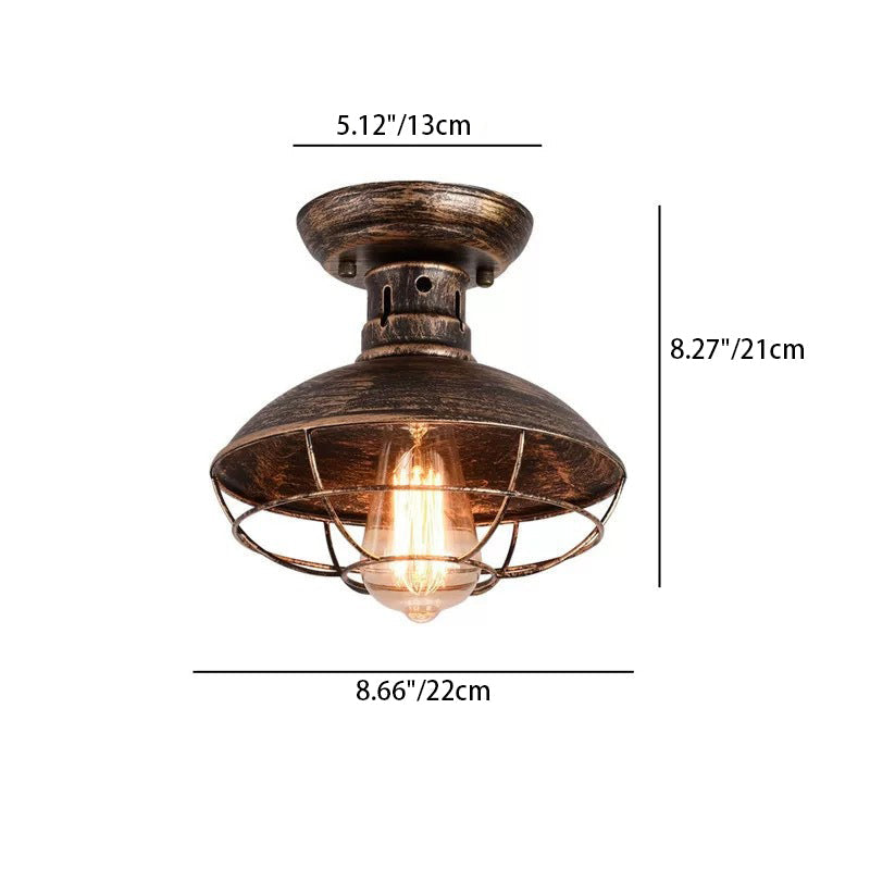 Plafonnier semi-encastré à 1 lumière en forme de couvercle de pot en filet de fer industriel contemporain pour salon 