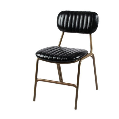 Chaise de salle à manger contemporaine en cuir industriel avec dossier et repose-pieds en fer carré à rayures elliptiques 