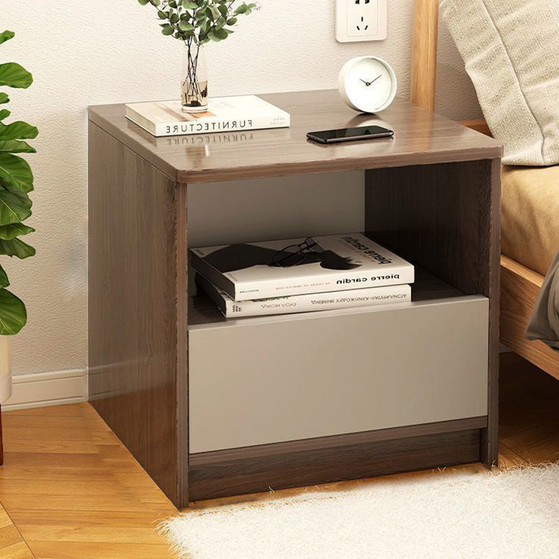 Table de chevet moderne en panneau de densité à dessus carré avec 1 tiroir pour chambre à coucher 