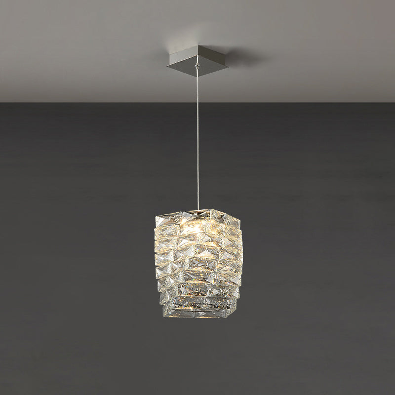 Lustre à LED en acier inoxydable de luxe contemporain avec pierres en cristal pour salon 