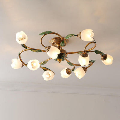 Modern Idyllic Iron Flower Branch 6/8/10-Light Semi-Flush Mount Lighting