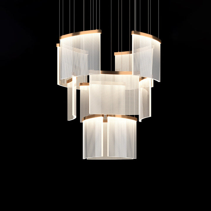 Contemporary Minimalist Square Tile Acrylic Aluminum LED Chandelier For Bedroom