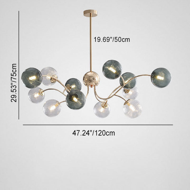 Zeitgenössischer nordischer Zweiglinien-Orb-Hardware-Glas 6/8/12 Licht Kronleuchter für Wohnzimmer 