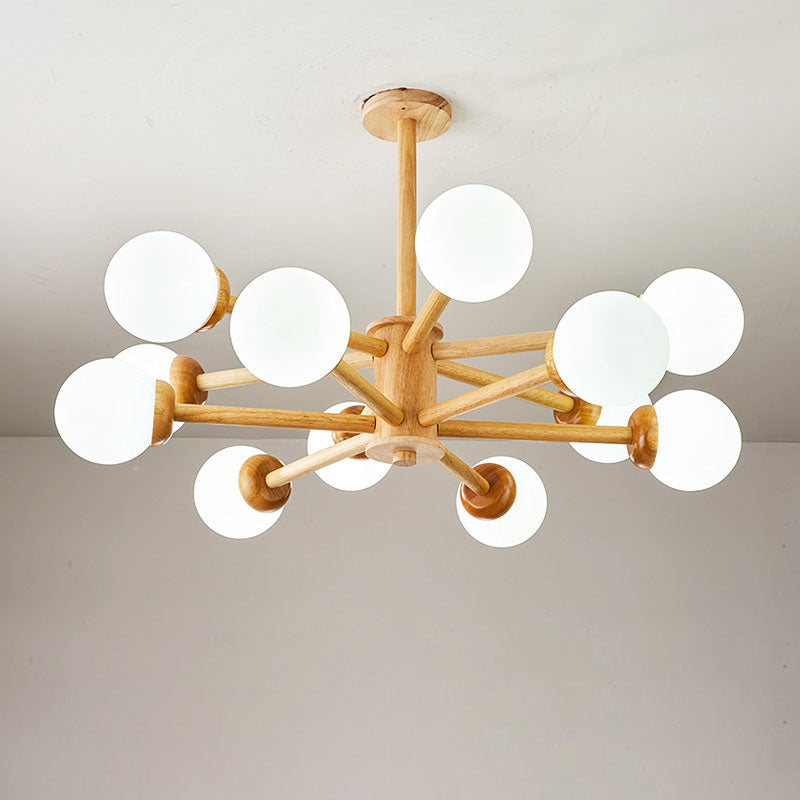 Moderner Mid-Century Gummibaum Ast Rahmen Glas Magic Bean 6/8/12-Licht Kronleuchter für Schlafzimmer 