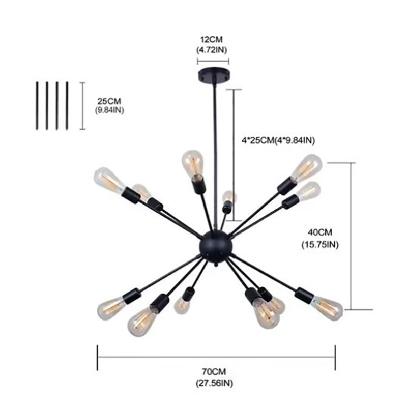 Contemporary Industrial Orb Branch Iron 12-Light Chandelier For Living Room