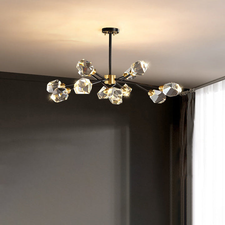 Lustre contemporain en cristal de cuivre irrégulier de branche scandinave 6/9/12/15/18 lumières pour salon 