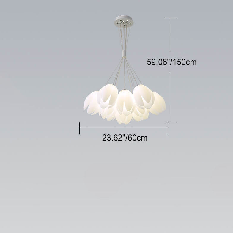 French Cream Magnolia Stamen PC Lampshade 7/13/19-Light Chandelier