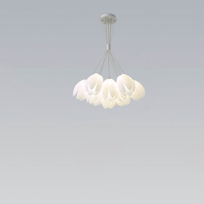 French Cream Magnolia Stamen PC Lampshade 7/13/19-Light Chandelier