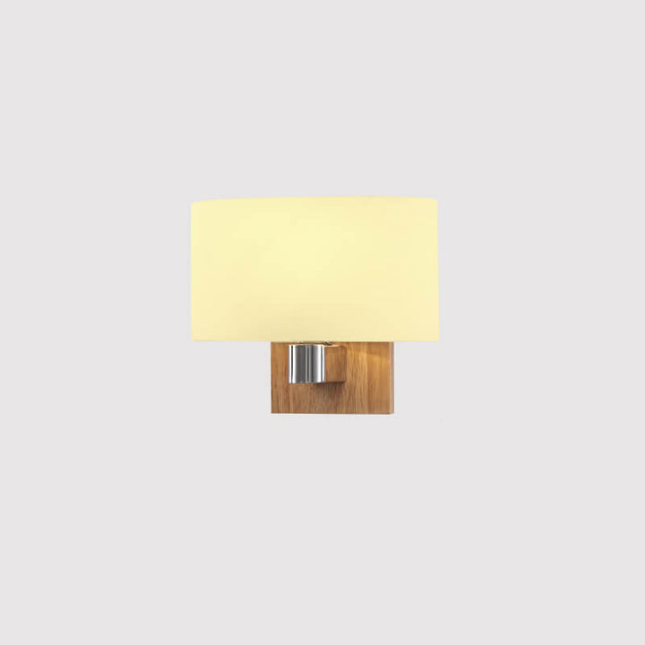 Modern Minimalist Rubberwood Glass Iron Geometric Design 1-Light Wall Sconce Lamp For Living Room &amp; Bedroom