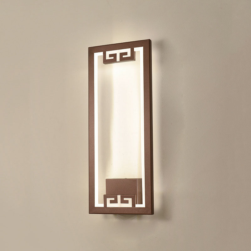 Lampe murale LED en acrylique fer à feuille de lotus rayée rectangulaire chinoise traditionnelle pour chambre 