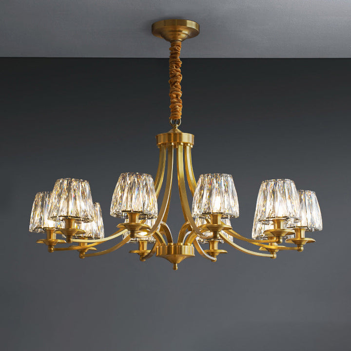 Contemporary Luxury Full Copper Frame Dazzling Crystal Cup Shade 6/8/10-Light Chandelier For Living Room