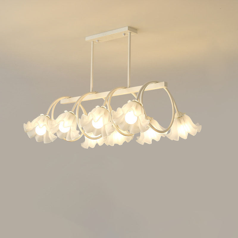 Modern Minimalist Cream Flower Iron Glass 6/8 Light Island Light Chandelier For Dining Room