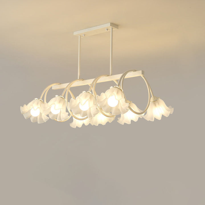 Modern Minimalist Cream Flower Iron Glass 6/8 Light Island Light Chandelier For Dining Room