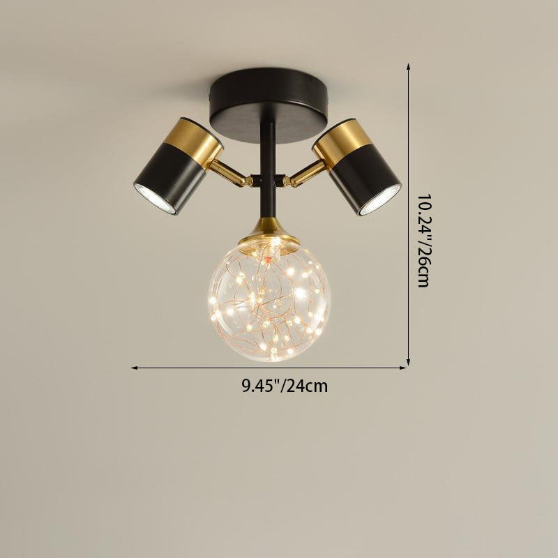 Contemporary Nordic Hardware Glass Cylindrical Sphere 1/2/3-Light Semi-Flush Mount Ceiling Light For Entryway