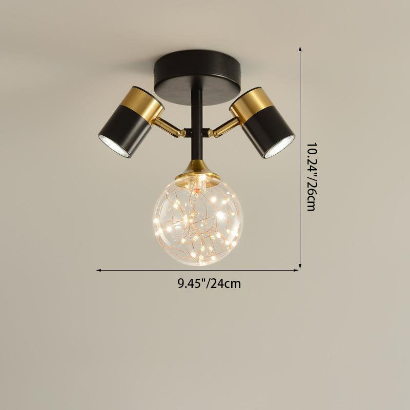Zeitgenössische nordische Hardware Glas Zylindrische Kugel 1/2/3-Licht Semi-Flush Deckenleuchte für den Eingangsbereich 