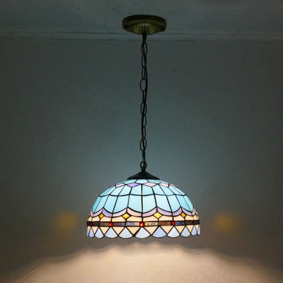 Traditional Tiffany Cone Iron Stained Glass 1-Light Pendant Light For Living Room