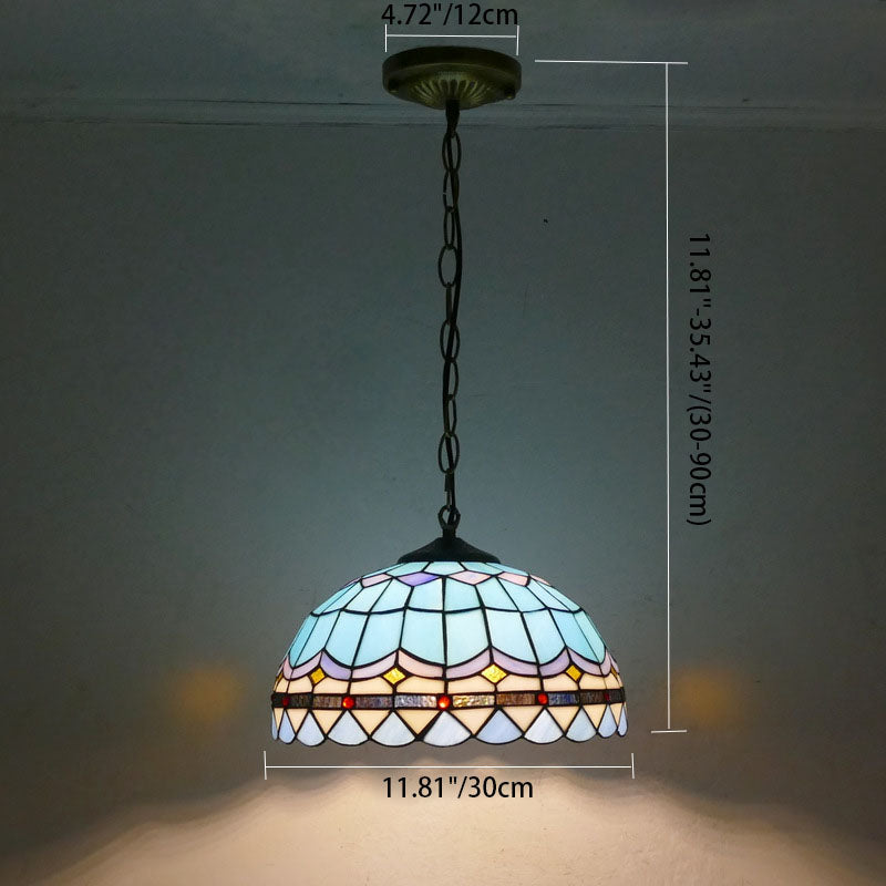 Traditional Tiffany Cone Iron Stained Glass 1-Light Pendant Light For Living Room