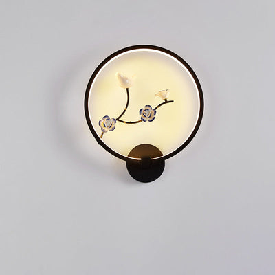 Traditionelle chinesische runde Pflaumenblüte Lotusblatt Aluminium Acryl LED Wandleuchte Lampe für Wohnzimmer 