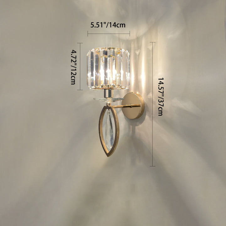 Modern Luxury Metal Iron Stainless Steel Crystal Ball Cylinder 1-Light Wall Sconce Lamp For Bedside
