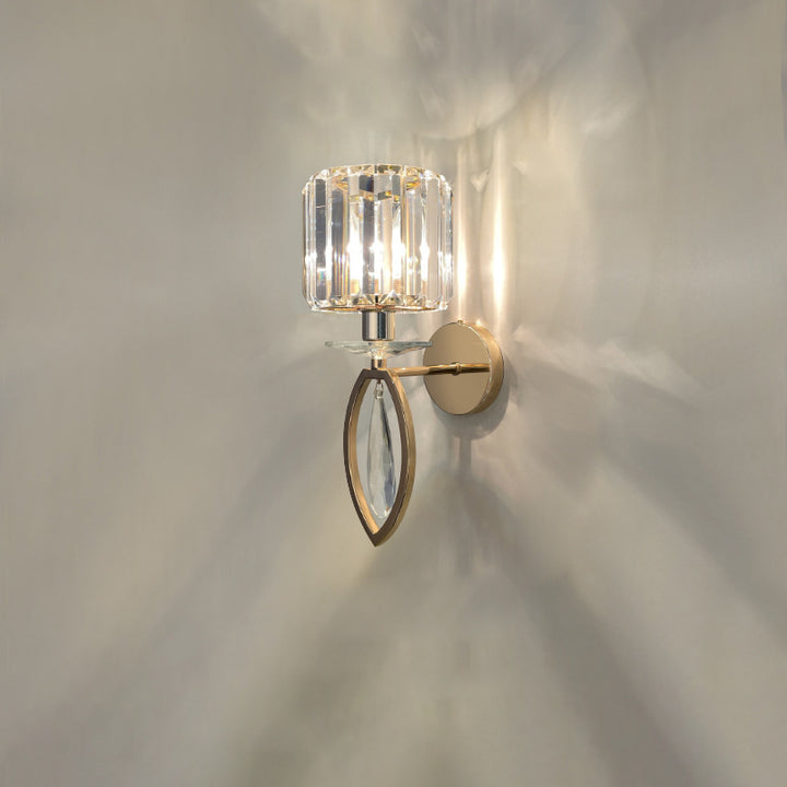 Modern Luxury Metal Iron Stainless Steel Crystal Ball Cylinder 1-Light Wall Sconce Lamp For Bedside