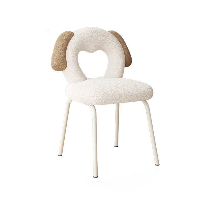 Modern Art Deco Hollow Dog Square Sherpa Fabric Wood Metal Vanity Stool Backrest Armless For Bedroom