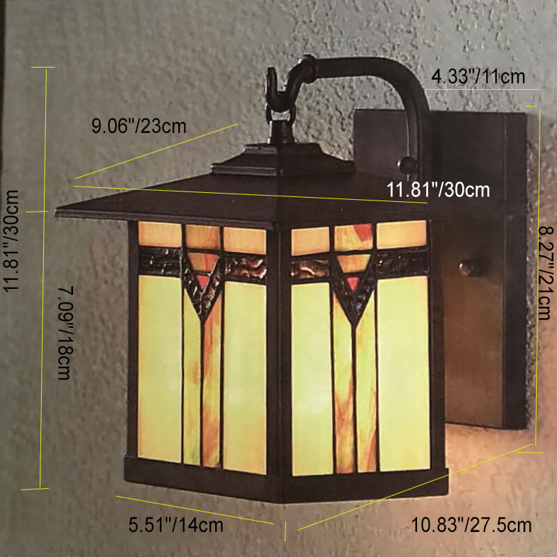 Traditional Tiffany Square House Iron Stained Glass 1-Light Wall Sconce Lamp For Living Room