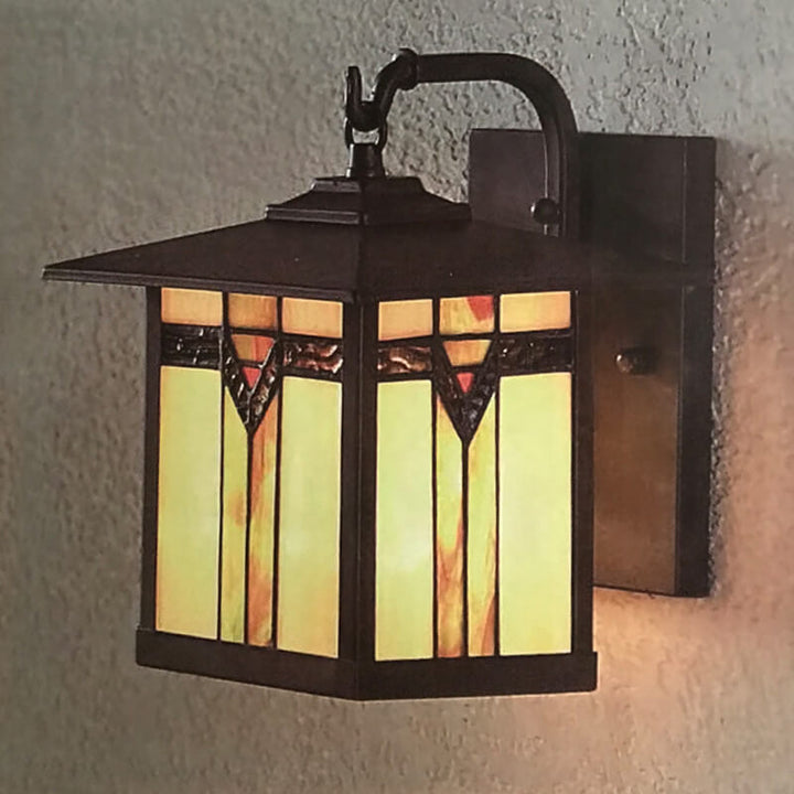 Traditional Tiffany Square House Iron Stained Glass 1-Light Wall Sconce Lamp For Living Room