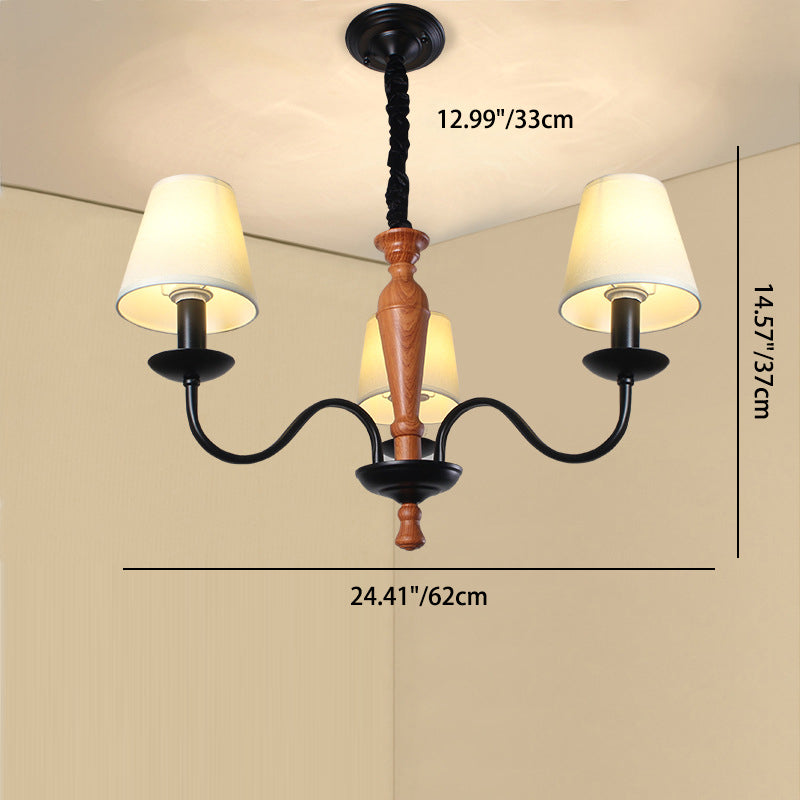 Contemporary Scandinavian Curved Rod Trapezoidal Candle Holder Iron Fabric 3/5/6-Light Chandelier For Living Room