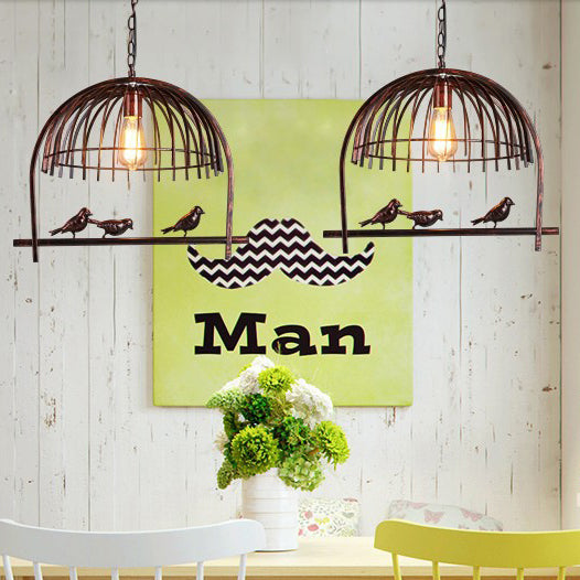 Zeitgenössische Retro Käfig Eisen 1-Licht Pendelleuchte für Esszimmer 