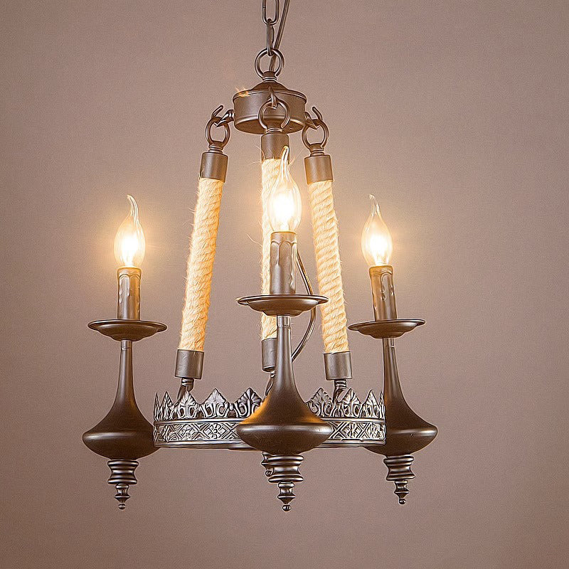 Traditioneller Vintage-Kandelaber aus Eisen, Hanfseil, 3/6/8 Lichter, Kronleuchter für Wohnzimmer 