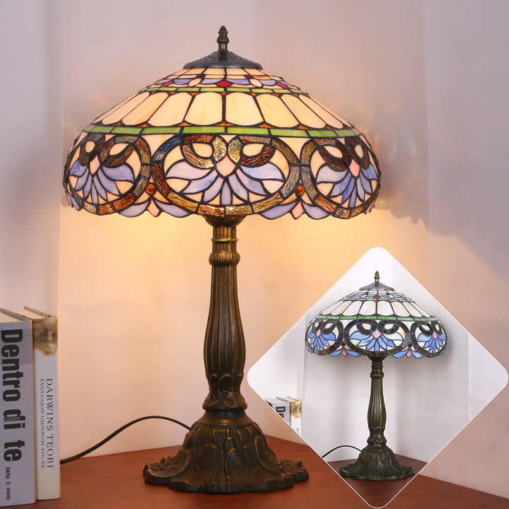 Vintage Tiffany Pfirsich Herz Barock Buntglas 2/3-Licht Tischlampe 