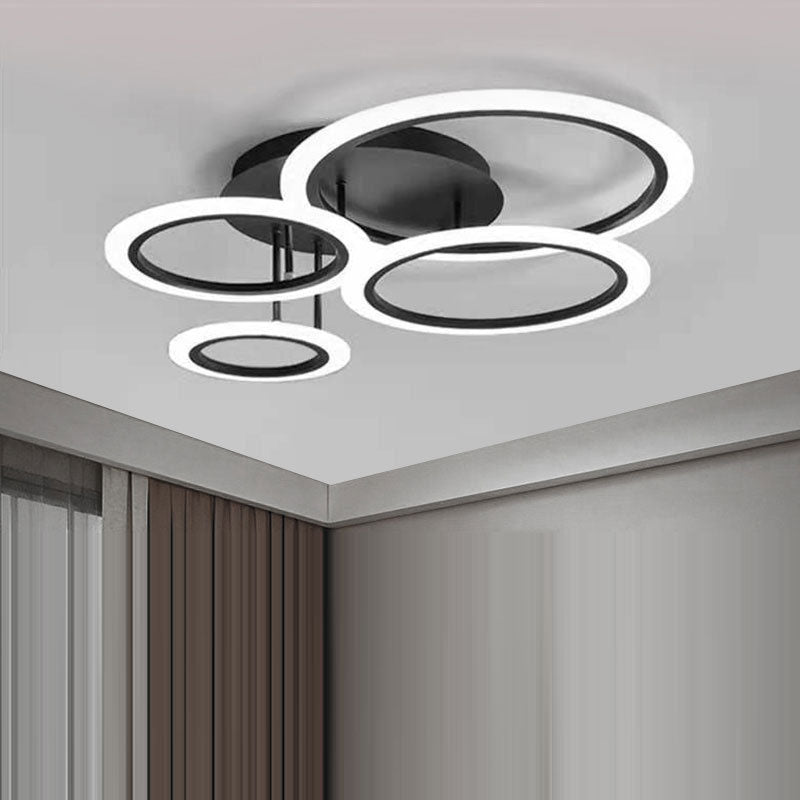 Moderne minimalistische Kombination runder Kreis Hardware Acryl LED Semi-Flush Mount Deckenleuchte für Wohnzimmer 