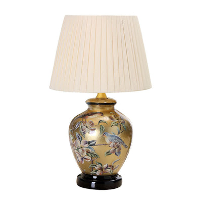 Traditional Chinese Bird Vase Base Ceramic Fabric 1-Light Table Lamp For Living Room