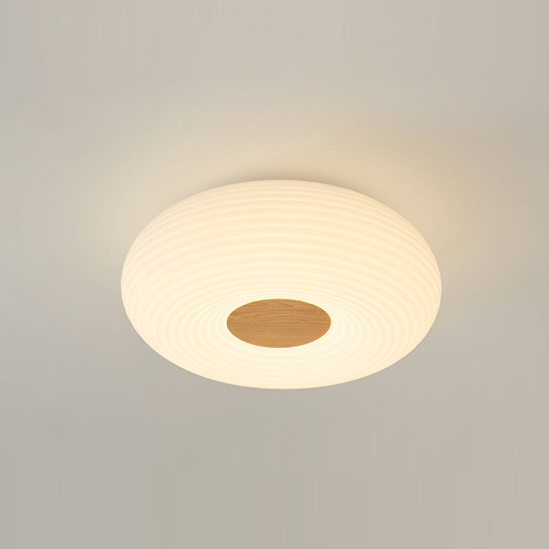 Contemporary Creative Cream PE Horizontal Stripes Round Shade LED Flush Mount Ceiling Light For Bedroom