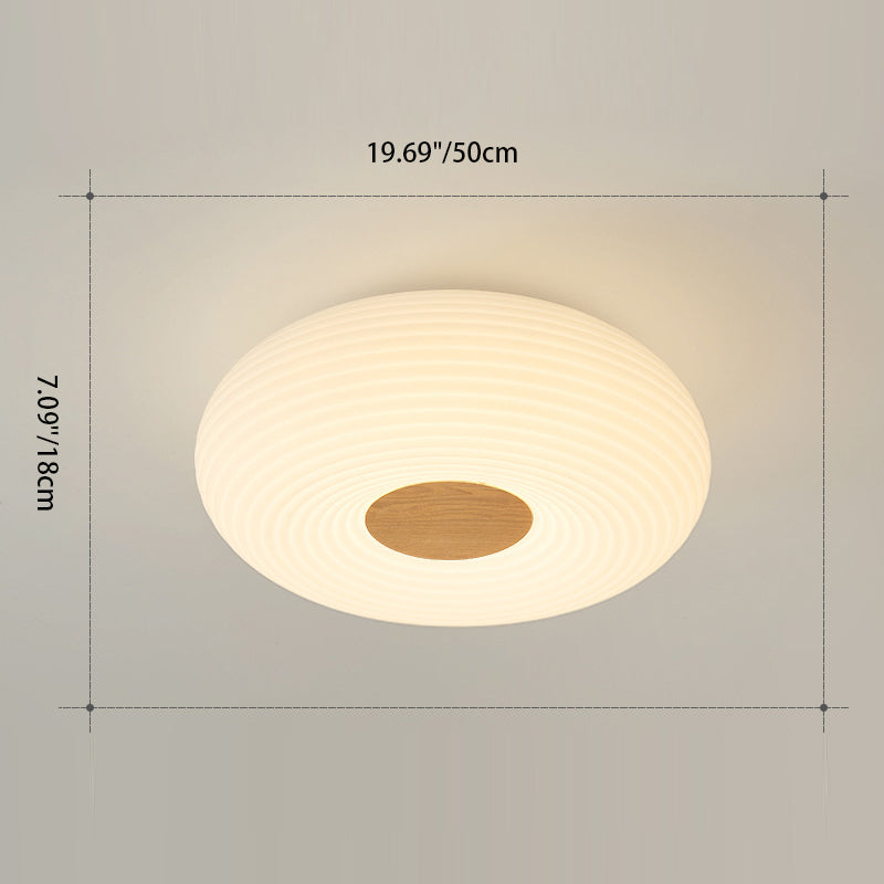 Contemporary Creative Cream PE Horizontal Stripes Round Shade LED Flush Mount Ceiling Light For Bedroom