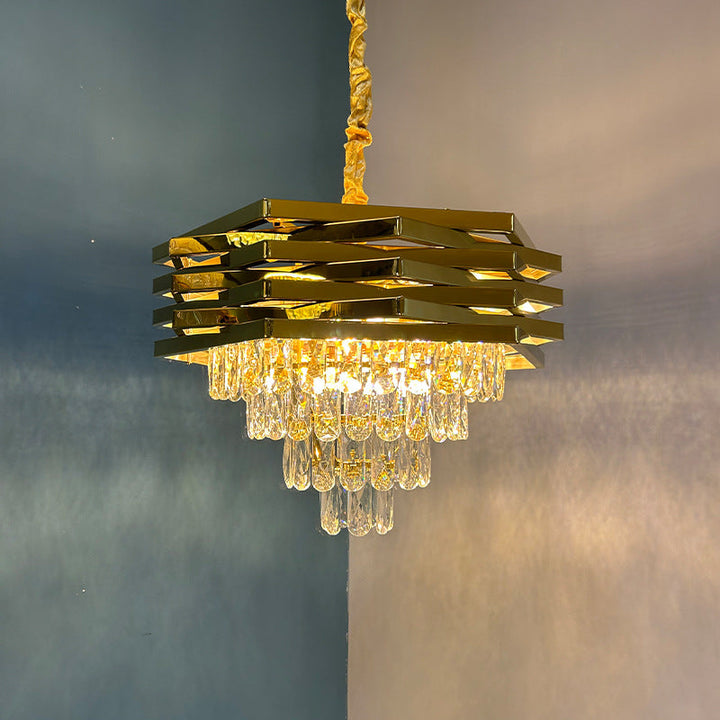 Contemporary Luxury Square Stacked Branch Crystal Metal Stainless Steel 5/7/8/9-Light Chandelier For Living Room