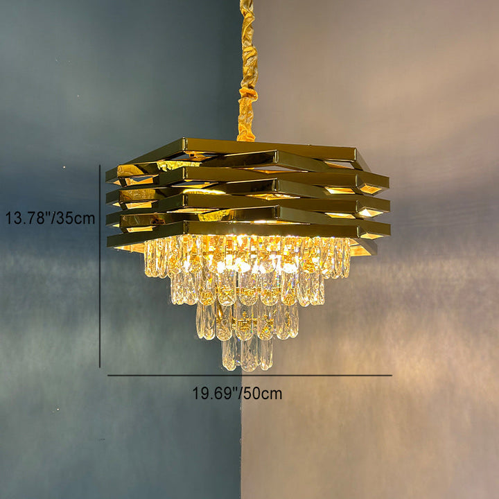 Contemporary Luxury Square Stacked Branch Crystal Metal Stainless Steel 5/7/8/9-Light Chandelier For Living Room