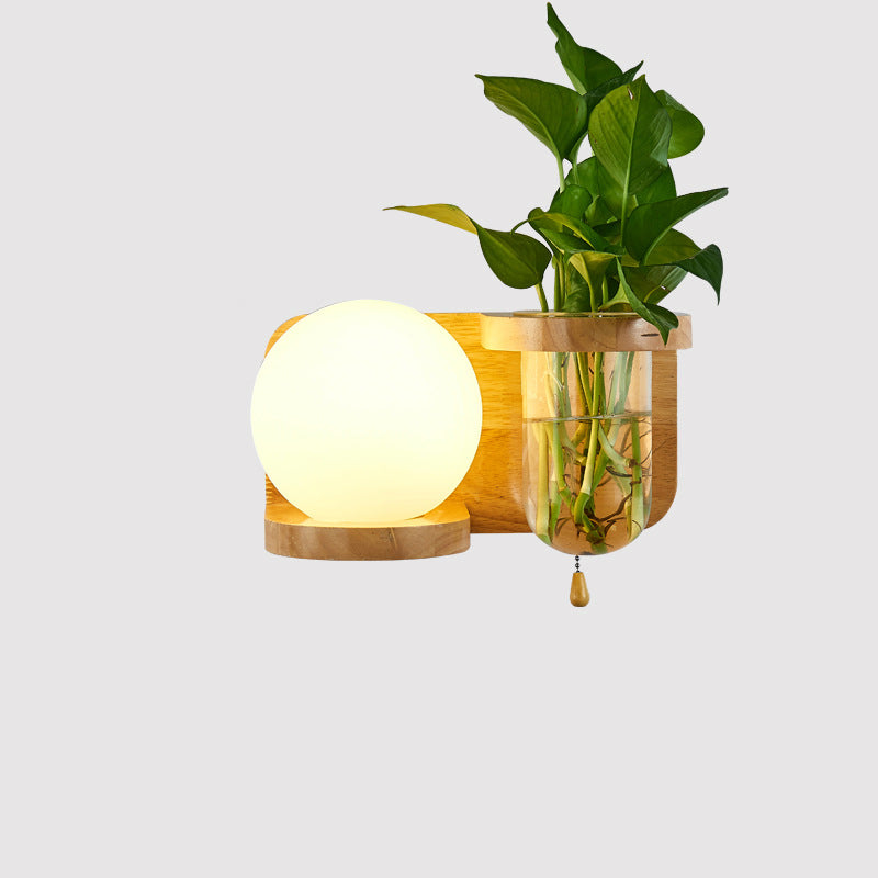 Moderne minimalistische rechteckige Zylinder Orb Glas Holz 1-Licht Wandleuchte Lampe für Wohnzimmer 