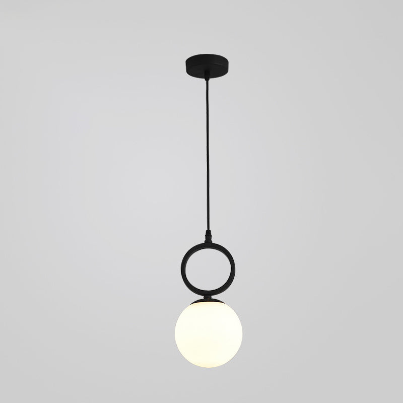 Lámpara colgante de una luz con anillo de bola de hierro de vidrio nórdico contemporáneo para mesita de noche 
