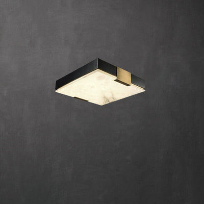 ضوء السقف LED بتصميم تقليدي صيني مربع بظل رخامي وإطار نحاسي لغرفة المعيشة 