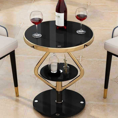Zeitgenössischer nordischer runder Lutscher-Glas-Edelstahl-Beistelltisch 2-stufig für das Wohnzimmer 