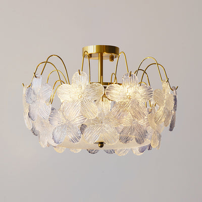 Plafonnier semi-encastré en fer et verre à fleurs traditionnelles françaises 5/6 lumières pour chambre 
