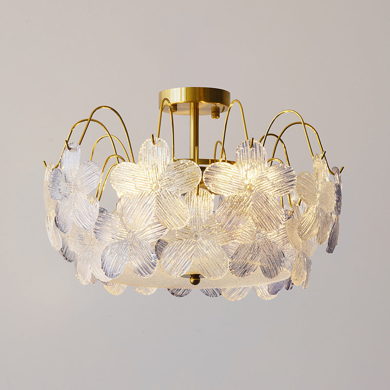 Plafonnier semi-encastré en fer et verre à fleurs traditionnelles françaises 5/6 lumières pour chambre 