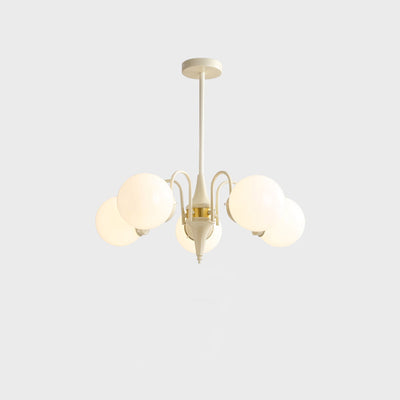 Lustre contemporain rétro à branches courbées avec tige ronde et boules en fer et verre 3/5 lumières pour salon 