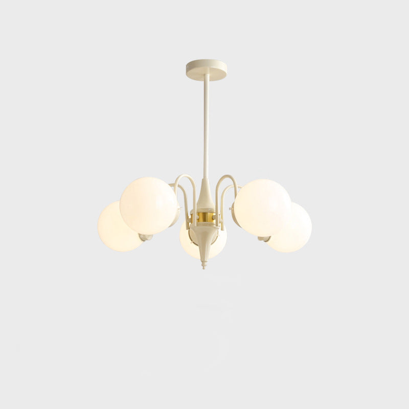 Lustre contemporain rétro à branches courbées avec tige ronde et boules en fer et verre 3/5 lumières pour salon 