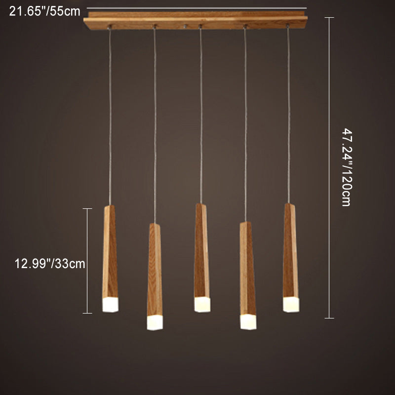Lustre de style rustique traditionnel en bois carré long avec LED pour salle à manger 