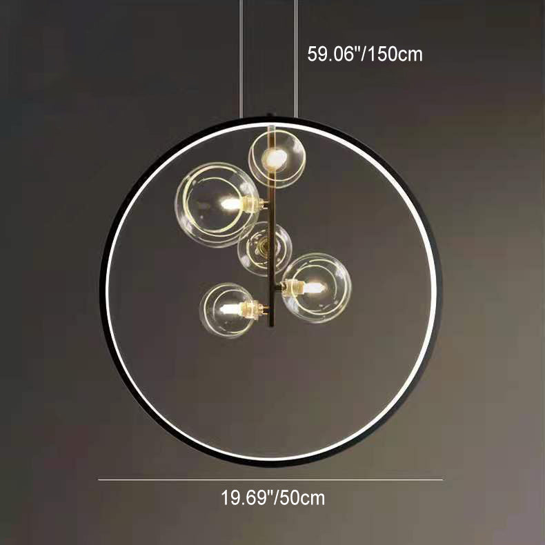Lustre Suspendu Moderne Minimaliste Cercle Orbe Fer Verre 1/3/5 Lumière Pour Salon 