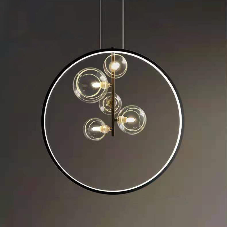 Lustre Suspendu Moderne Minimaliste Cercle Orbe Fer Verre 1/3/5 Lumière Pour Salon 